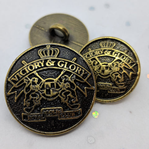 Blazer Buttons with Shield & Flags / Antique Brass / Shank