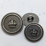 Blazer Buttons with Crown / Rope Rim / Antique Silver /  Shank