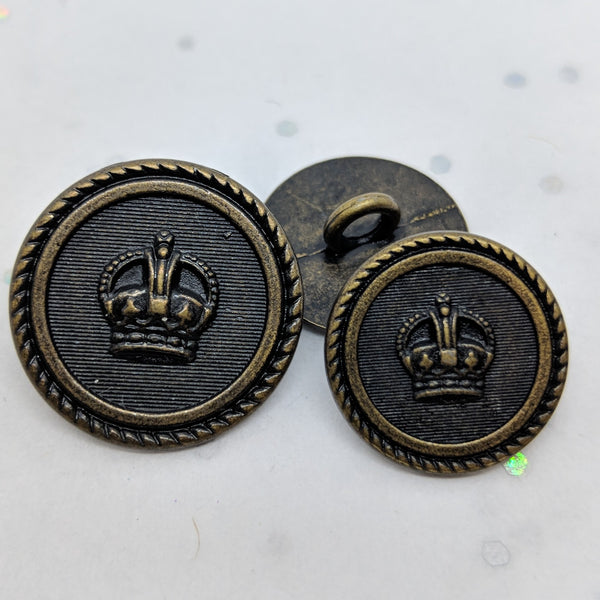 Blazer Buttons with Crown / Rope Rim / Antique Brass /  Shank