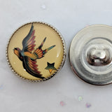 Old School Tattoo / Swallow Bird and Star / Red / Acrylic Dome