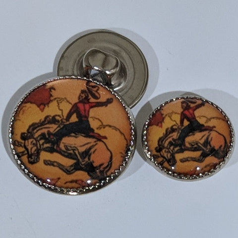Cowboy / Bronco Horse / Brown Background / Acrylic Dome