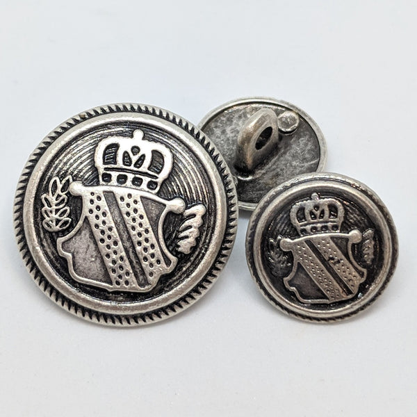 Blazer Buttons with Shield / Antique Silver