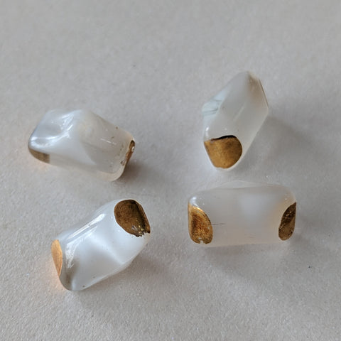White Moonglow with Gold / Rectangle / Vintage Shank Buttons
