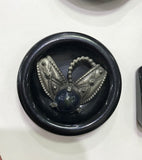 Black Bakelite Coat Button with Metal Insert