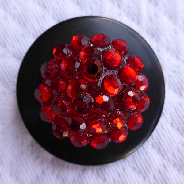 Button Red  / Domed & Faceted / Shiny