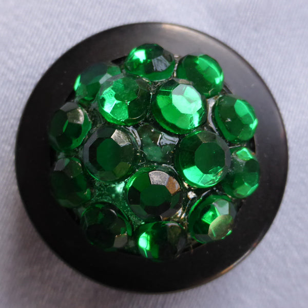 Button Green  / Domed & Faceted / Shiny
