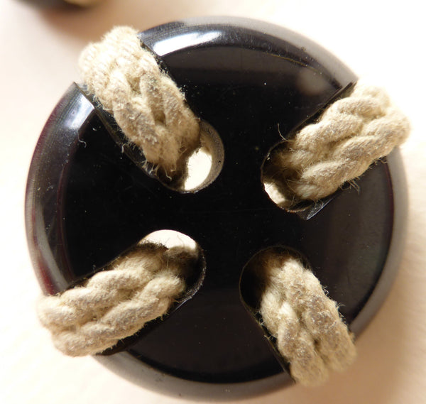 Black Bakelite Button / Lifesaver with Rope / Shiny