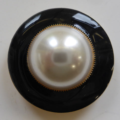 Navy Enamel Ring Edge / Pearl Centre Dome / Shiny