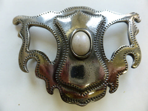 Steam Punk Nickel Buckle with White Oval Centrepiece