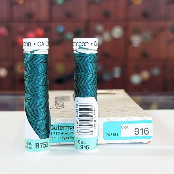 Dark Mallard Green #916 - Gutermann Buttonhole Silk Twist / 10m spool