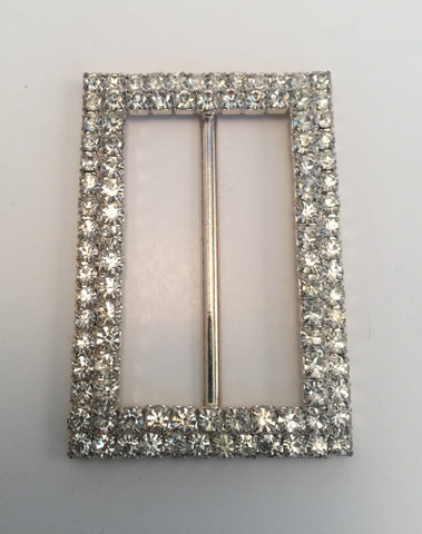 Rectangle Silver & Diamante Buckle (6cmx4cm)