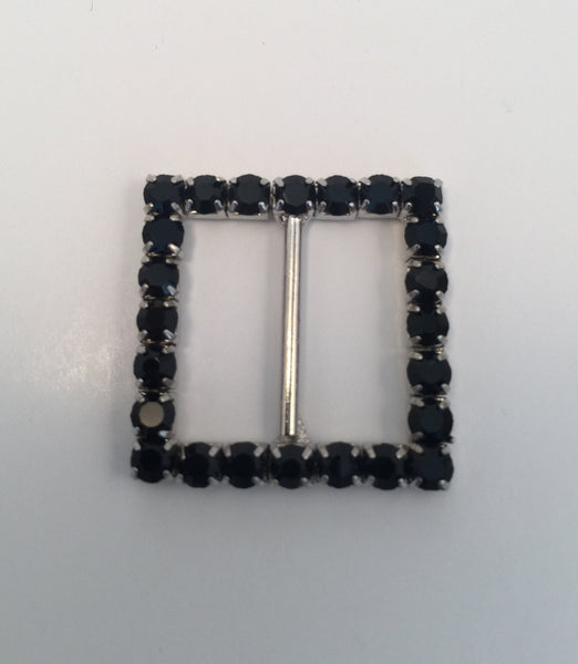 Square Silver & Black Diamante Buckle (2.7cmx2.7cm)