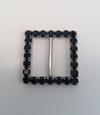 Square Silver & Black Diamante Buckle (2.7cmx2.7cm)