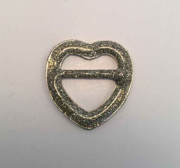 Love Heart Silver & Glitter Buckle - French (2.3cmx2.5cm)