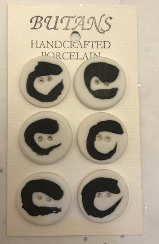 White / Black Circular Brush Strokes / Porcelain (card of 6)