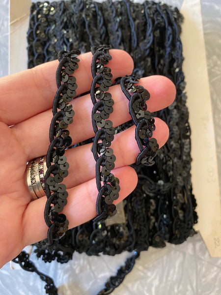 Vintage French Trim  with sequins / Black / per metre