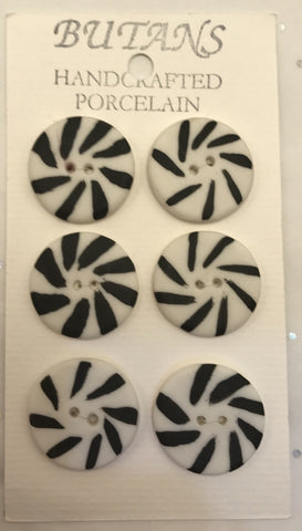 White / Black Pinwheels / Porcelain (card of 6)