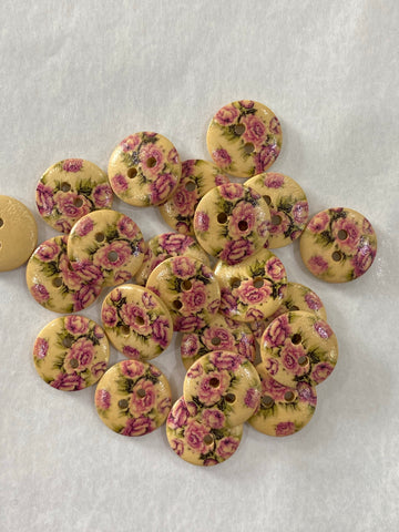 Wood / 2 Hole / Printed flowers