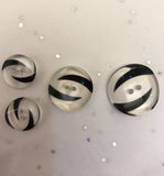 Black swirl and clear button / Curved / Shiny