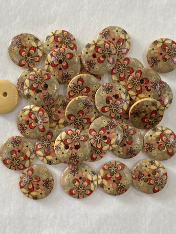 Wood / 2 Hole / Printed flowers