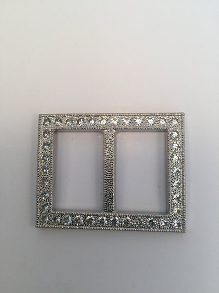 Rectangle Silver & Diamante Buckle (4.5cmx3.5cm)