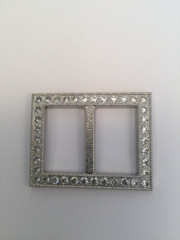 Rectangle Silver & Diamante Buckle (4.5cmx3.5cm)