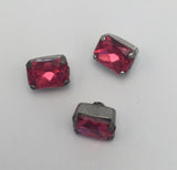 Hot Pink (silver shank) /  Rectangle  / Crystal