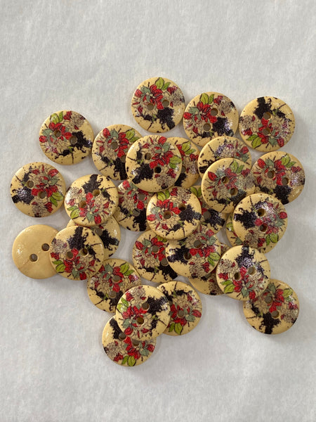 Wood / 2 Hole / Printed flowers
