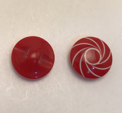 Red with white swirled lines / Domed / Shiny