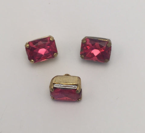 Hot Pink (gold shank) /  Rectangle  / Crystal