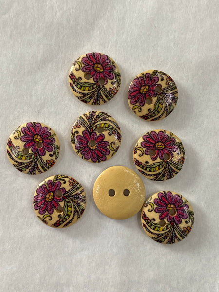 Wood / 2 Hole / Printed flowers