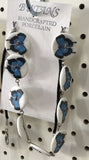 Necklace / White / Blue Butterflies / Porcelain