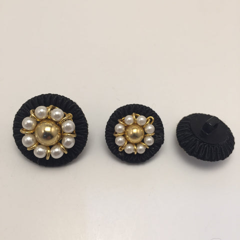 Gold / Black Corded Ring / Pearl and gold centre dome